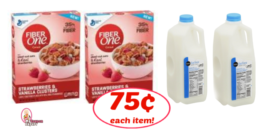 Fiber One Strawberries and Vanilla Clusters and Milk 75¢ each!