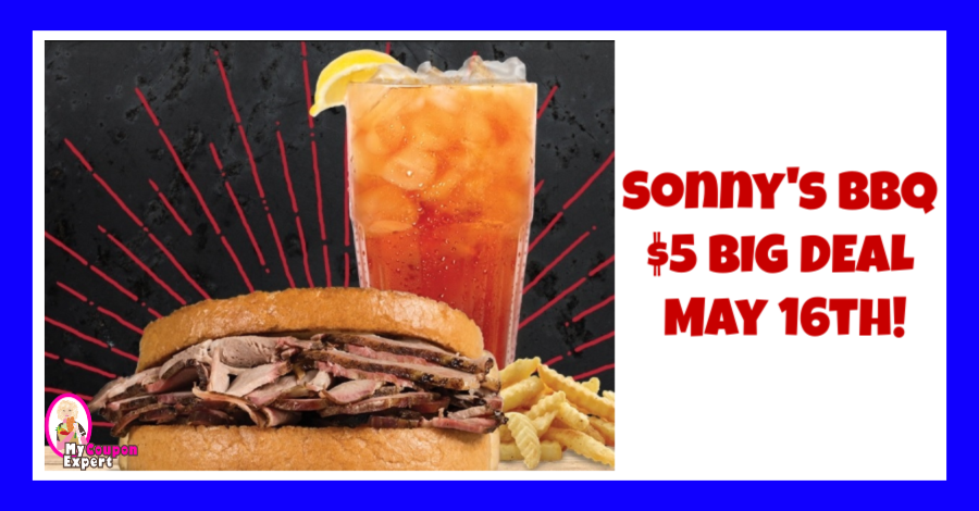 Sonny’s BBQ Sliced Pork Big Deal just $5.00 on May 1 6th!