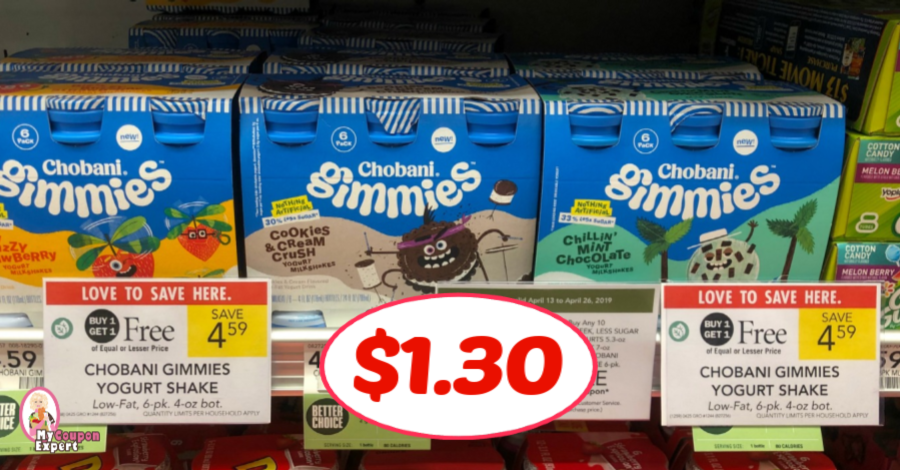 Chobani Gimmies Yogurt Shakes $1.30 each 6 pk at Publix!
