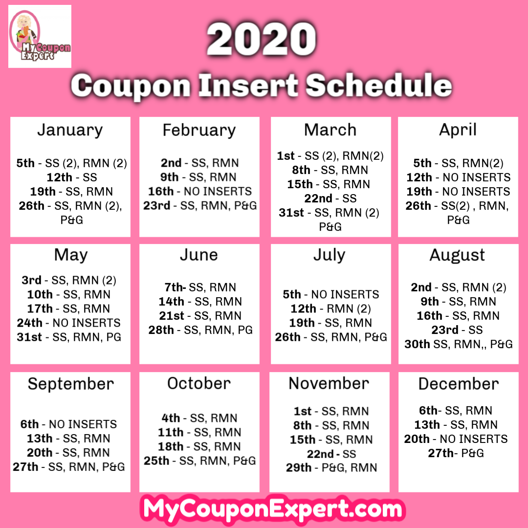 2020 Coupon Insert Schedule – PRINTABLE VERSION