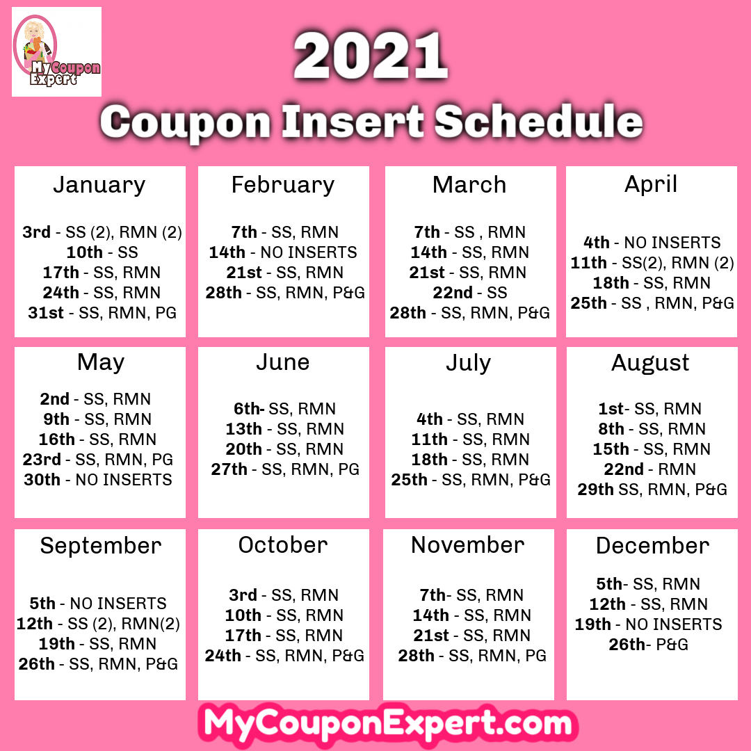 2021 Coupon Insert Schedule – PRINTABLE VERSION