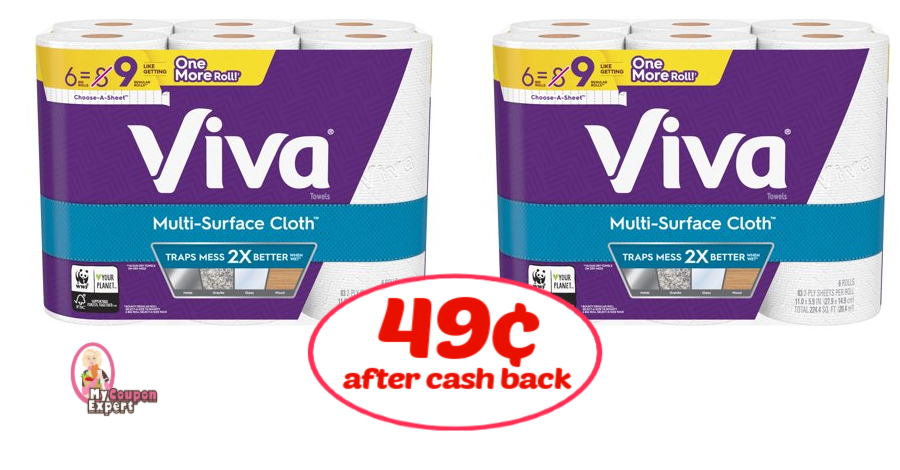 Viva Multi Surface Paper Towels 6 pack just $1.99 at Publix!  Only 49¢ after Cash back!